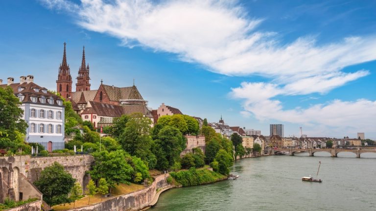 Basel,Switzerland,,City,Skyline,At,Rhine,River,And,Basel,Minster